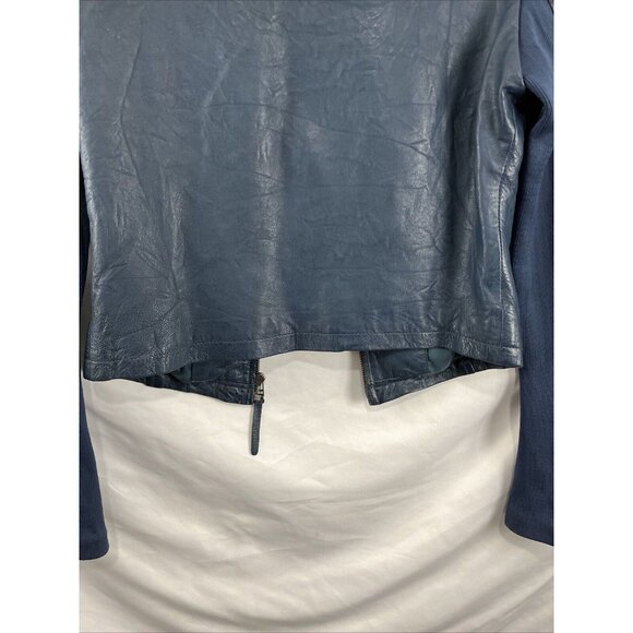 Bano eeMee Blue Leather Moto Jacket Womens Size XS/S - Picture 13 of 16